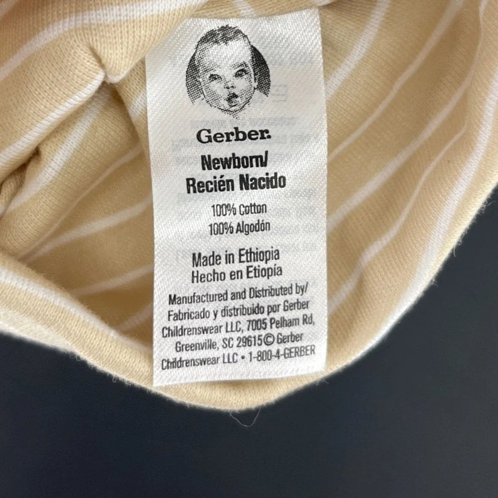 Gerber Hat Set Newborn NB Blue Tan 3 Pack Bear Ears Ribbed Striped Cotton Caps